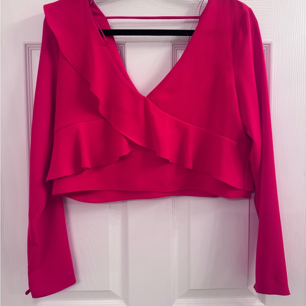 Elegant Pink Ruffle Wrap Top